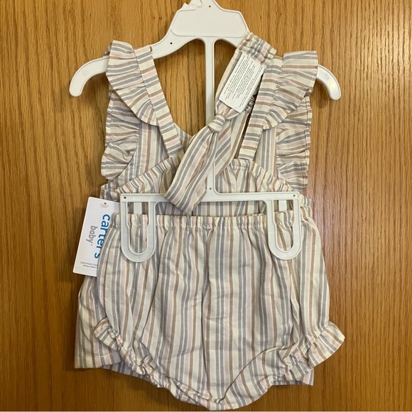 Striped Ruffled Summer Set- Tank top, Bubble shorts, and Headband. 100% Cotton - Picture 3 of 4